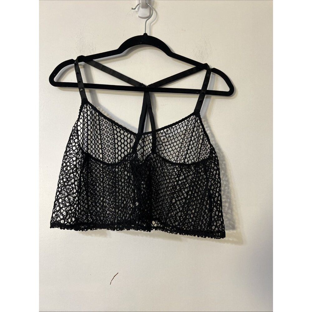 Victoria's Secret Black Mesh Crop Tank Top Cover Up Racerback Straps  M‎